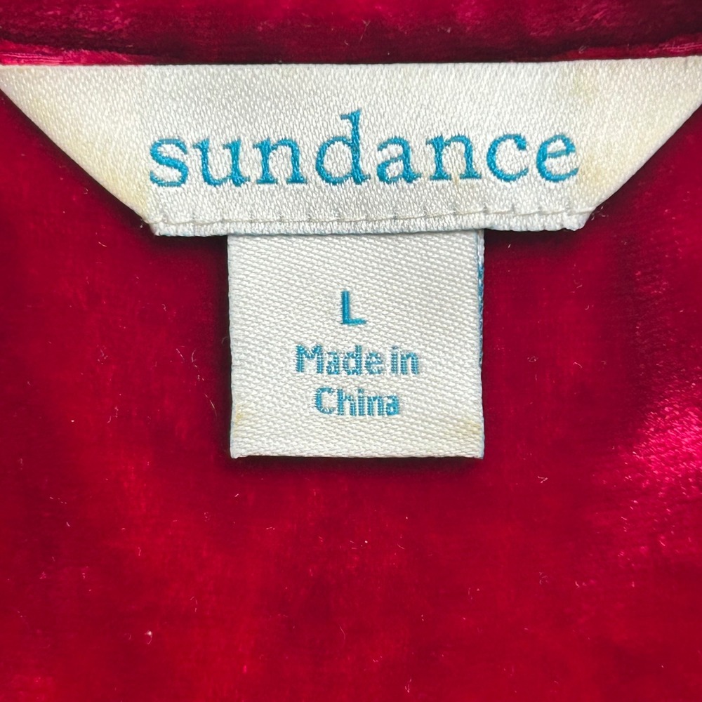 Sundance Women Velvet Collared Tunic Red Silk Blend V-Neck Long Sleeve L - Picture 6 of 7